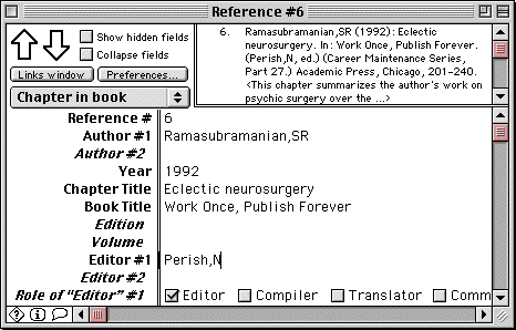 Reference Entry Window